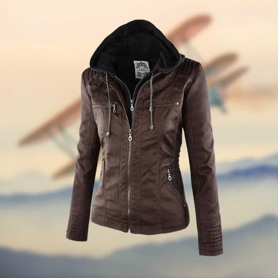 Carolina - Stylish and Versatile Hooded Leather Jacket