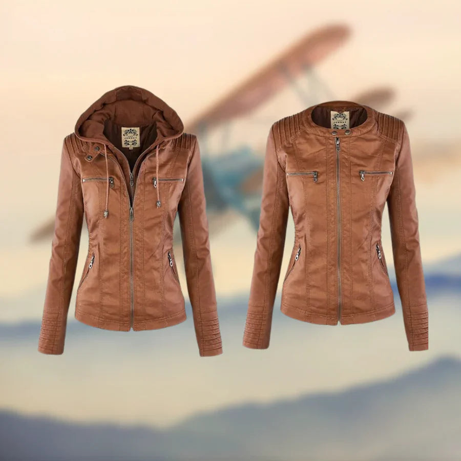 Carolina - Stylish and Versatile Hooded Leather Jacket