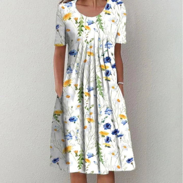 Ina - Pleated Midi Dress with Floral Print