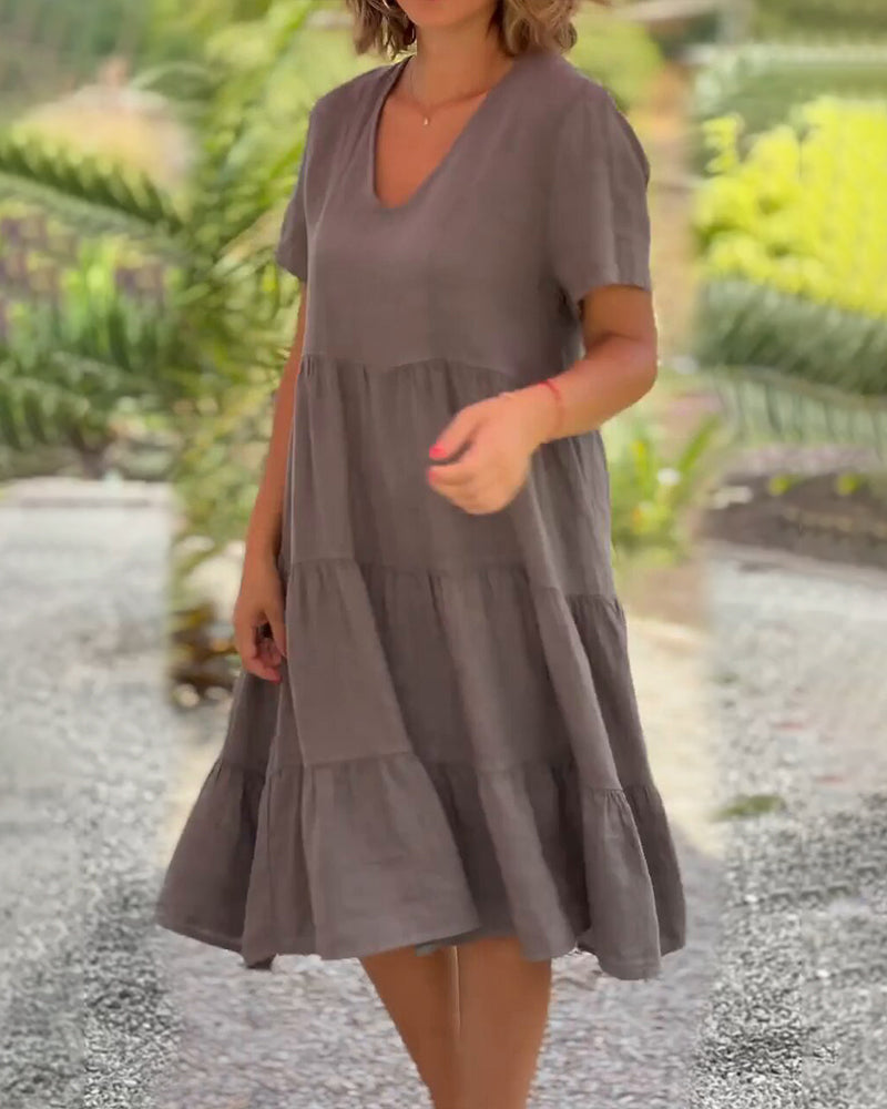 Essi - Cotton-linen dress with V-neck