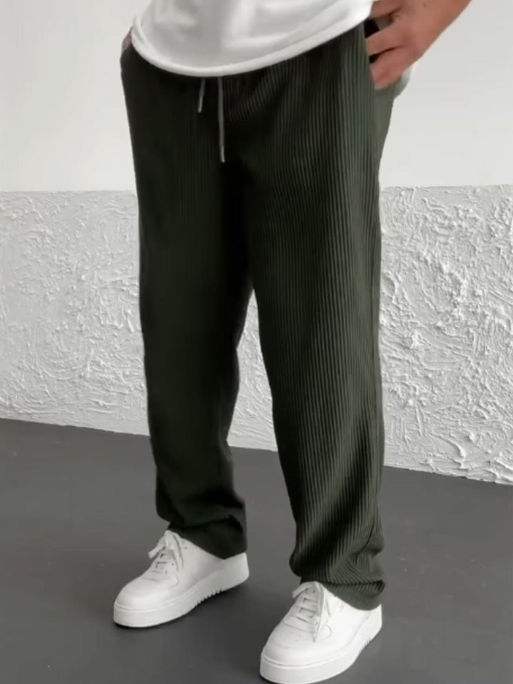 Terrence - Straight Leg Trousers with Ribbed Finish