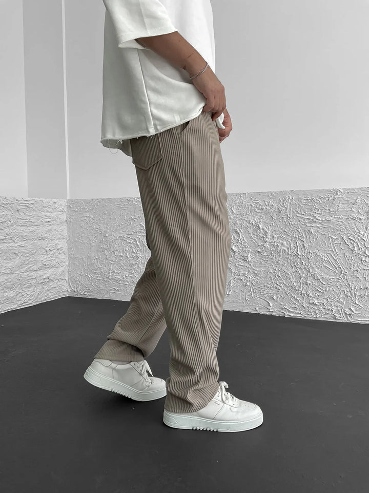 Terrence - Straight Leg Trousers with Ribbed Finish