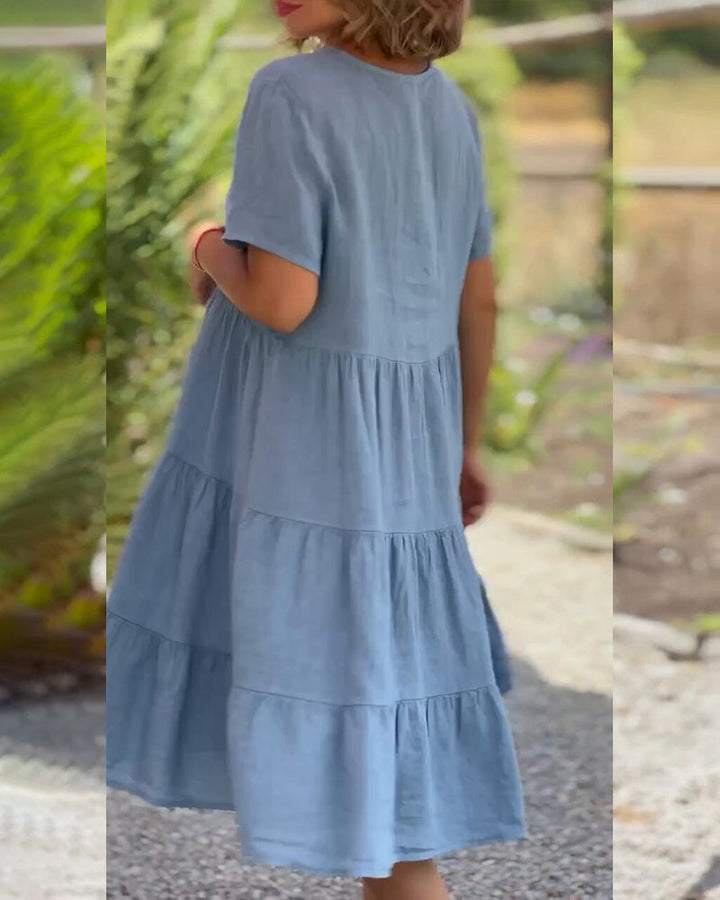 Essi - Cotton-linen dress with V-neck