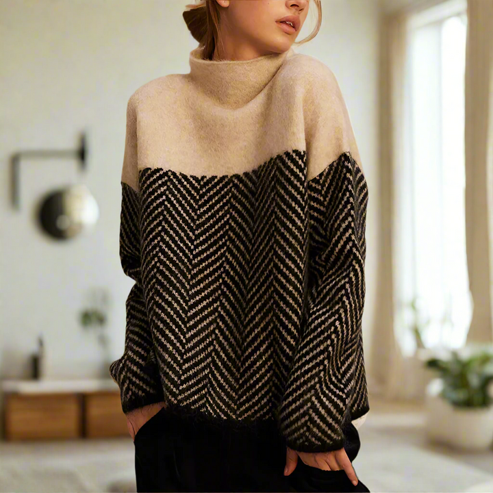 Elen – Chevron Pattern Turtleneck Sweater