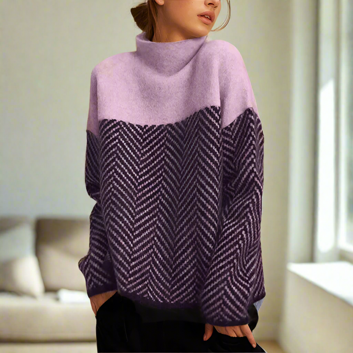 Elen – Chevron Pattern Turtleneck Sweater